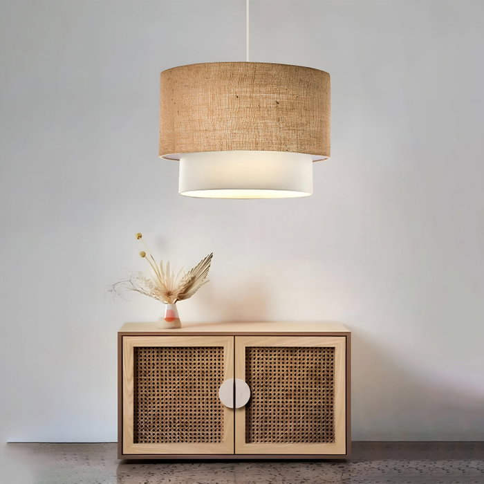 Opviq Lámpara de Araña AYD-2999v, Casquillo de Tela Beige, Diámetro 30 cm, Altura Total 70 cm, Potencia Máxima 15W